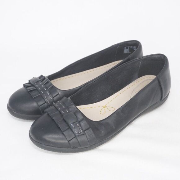 Clarks Sumerset Black Round-Toe Flats, Size 7 - Picture 3 of 8